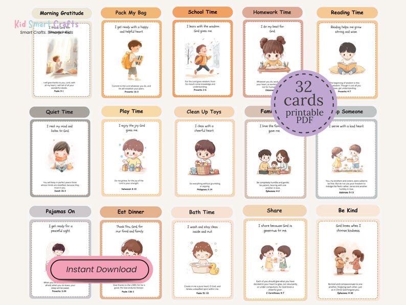 Printable Daily Routine Cards for Kids Christian Visual Schedule Set ...