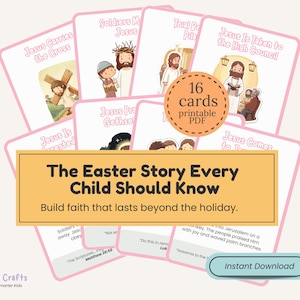 Paquete de tarjetas imprimibles de la historia de la resurrección de Jesús para niños cristianos, tarjetas con versículos bíblicos de la historia de Pascua, juego de tarjetas con la historia de Jesús