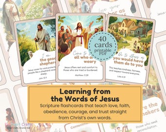 Jesus Sayings Flashcards Jesus words and Teachings for Christian Kids Bible Lessons Jesus Words Explained with Scripture & Bible Verse Set