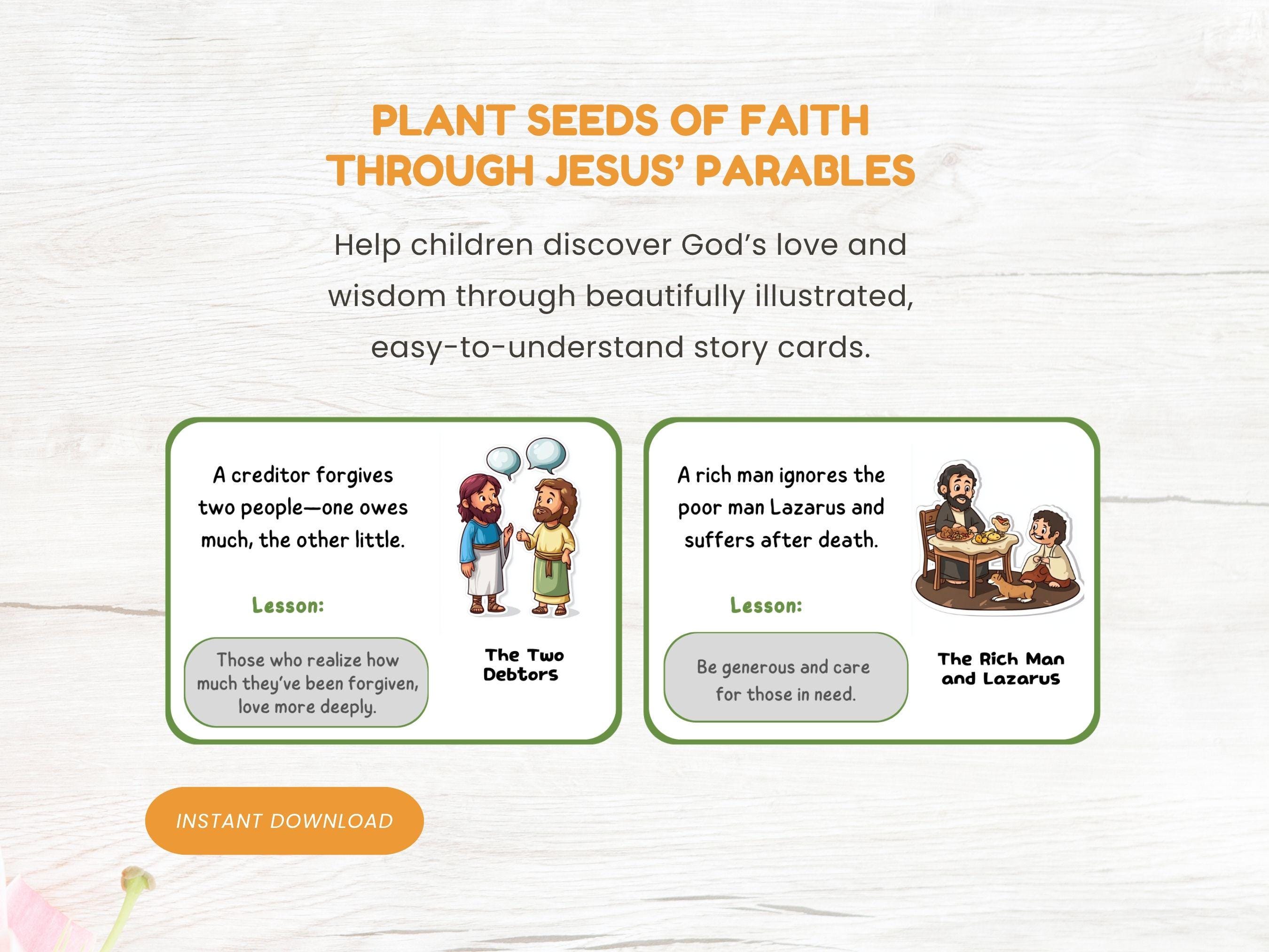 Jesus Parables Printable Flash Cards for Christian Kids Fun Bible Study ...