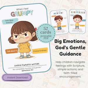 Christian Emotion Learning Cards Bible Feelings Christian Cards SEL Printable Kids Social Learning for Homeschool & Sunday School Lesson