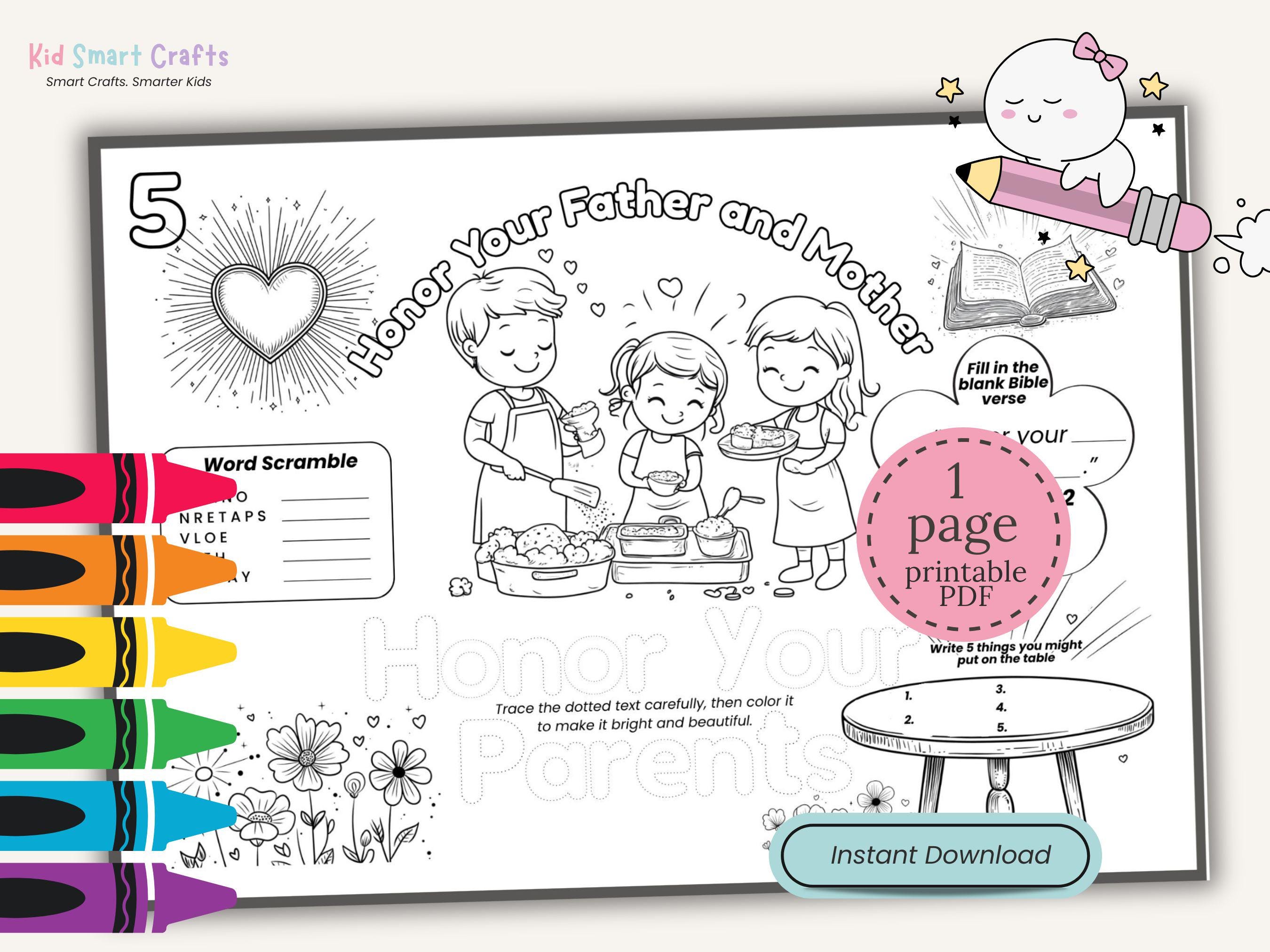 Fifth Commandment From Ten Commandments Coloring Activity Placemat for ...
