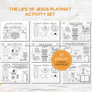 Bible Story Playmats for Kids Life of Jesus Printable Activity Mats Christian Coloring Pages Sunday School Worksheets