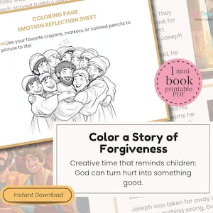 May include: A coloring page with the text "COLORING PAGE EMOTION REFLECTION SHEET" and an illustration of people hugging. The text "Color a Story of Forgiveness" is also present, along with "Instant Download".