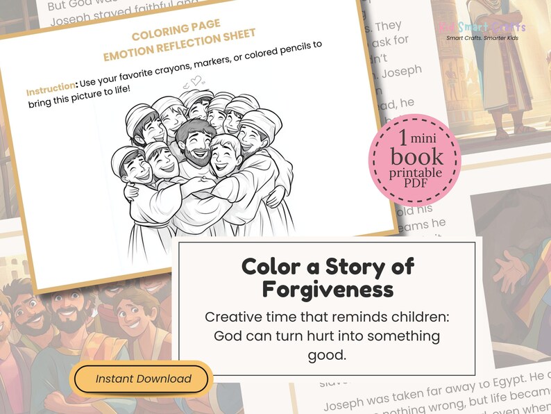 May include: A coloring page with the text "COLORING PAGE EMOTION REFLECTION SHEET" and an illustration of people hugging. The text "Color a Story of Forgiveness" is also present, along with "Instant Download".