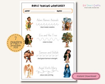 Kids Bible Stories Tracing Activity Worksheet Christian Preschool Printable Handwriting Practice Fine Motor Skills for Sunday School Lesson