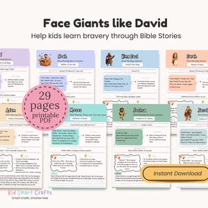 Guía de estudio bíblico para niños: paquete de educación cristiana de héroes del Antiguo Testamento / Enseña a los niños sobre David, Ester, Noé y más para la educación en casa. imagen 2