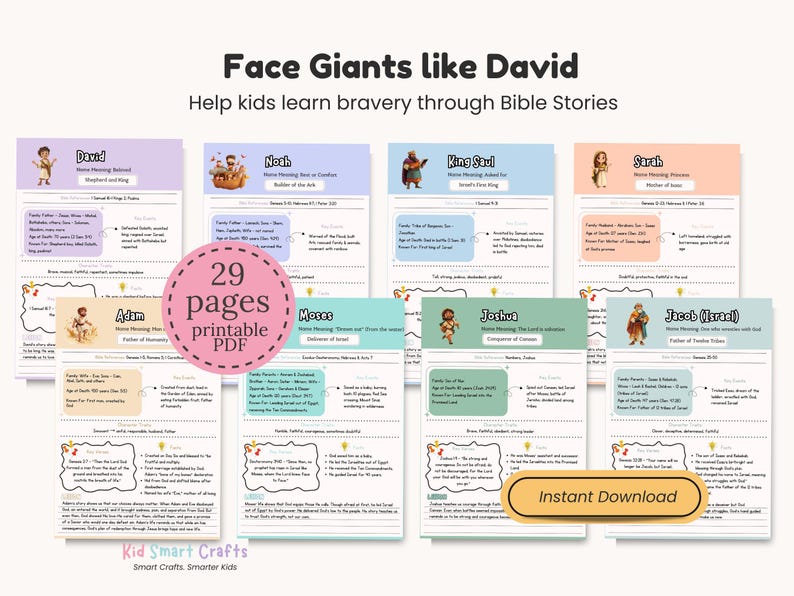 Guía de estudio bíblico para niños: paquete de educación cristiana de héroes del Antiguo Testamento / Enseña a los niños sobre David, Ester, Noé y más para la educación en casa. imagen 2