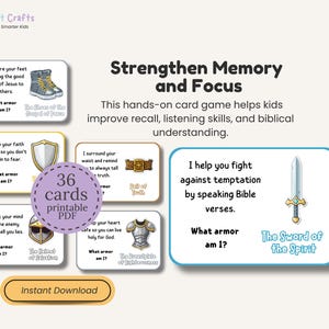 Armor of God Guessing Game for Christian Kids Printable Fun Bible Activity 36 Printable Cards with 6 Questions Each Sunday School Resource image 5