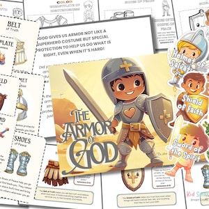 Mega paquete de actividades bíblicas de la Armadura de Dios / Divertido paquete de aprendizaje cristiano para niños / Colorear, tarjetas didácticas, pegatinas y hojas de trabajo