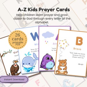 Kids Prayer Cards Set Christian Alphabet ABC Printable Prayer Crafts for Christian Kids Prayer Cards Good For Homeschool and Sunday School
