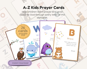 Kids Prayer Cards Set Christian Alphabet ABC Printable Prayer Crafts for Christian Kids Prayer Cards Good For Homeschool and Sunday School