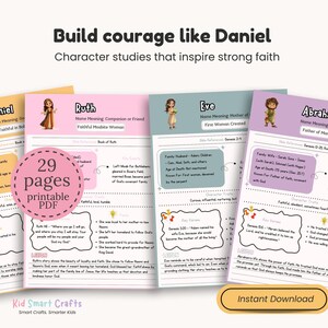 Guía de estudio bíblico para niños: paquete de educación cristiana de héroes del Antiguo Testamento / Enseña a los niños sobre David, Ester, Noé y más para la educación en casa. imagen 3