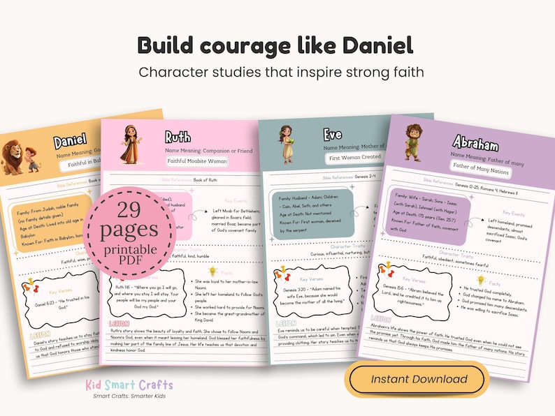Guía de estudio bíblico para niños: paquete de educación cristiana de héroes del Antiguo Testamento / Enseña a los niños sobre David, Ester, Noé y más para la educación en casa. imagen 3