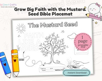 Jesus Parable The Mustard Seed Coloring Activity Placemat for Kids Christian Printable Bible Lessons Kids Bible Activity for Sunday School