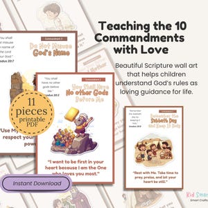 Ten Commandments Printable Bible Verse Wall Art Pack Faith-Based Christian Printable Scripture Wall Art Decor for Christian Kids Classroom