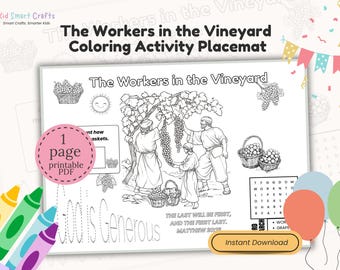 Jesus Parable The Workers in the Vineyard Coloring Placemat for Kids Bible Study Christian Printable Bible Coloring for Homeschool Lesson