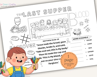 The Last Supper Christian Coloring Activity Placemat for Kids Bible Coloring Printable Jesus Crafts Kids Group Activity for Sunday School