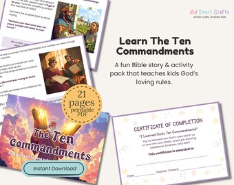 Zehn Gebote Bibel Geschichte und Aktivitätspaket Druckbare christliche Unterrichts- und Farbaktivitäten für Kinder Homeschool Sonntagsschularbeitsbuch