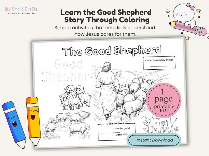 Jesus Parable the Good Shepherd Coloring Placemat for Kids Bible ...