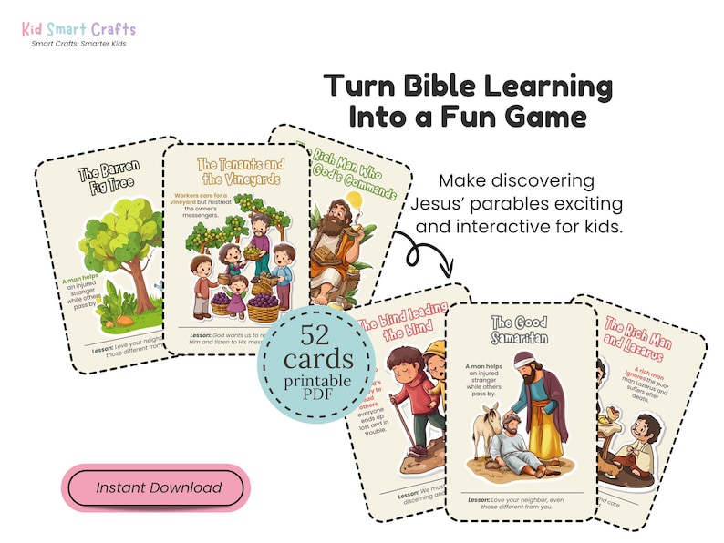 Jesus Parables Flashcards for Kids Printable Bible Story Cards Fun ...