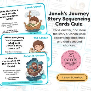 Jonah Bible Story Sequencing Cards Quiz Christian Kids Group Game Homeschool Printable Bible Study for Sunday School Bible Game, Bible Study
