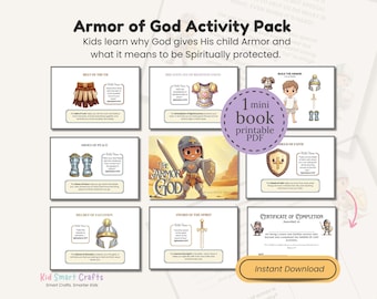 Paquete de actividades La armadura de Dios: hojas de trabajo con versículos bíblicos y páginas para colorear (PDF imprimible) para la escuela cristiana en casa y la escuela dominical.