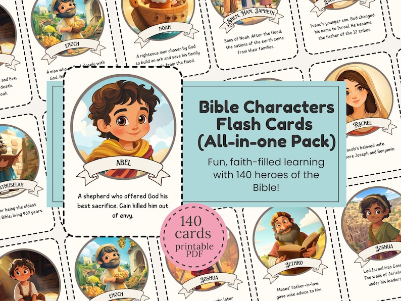 Bibelfiguren Flash-Karten für christliche Kinder, lustige Bibelstunden, Werkzeug aus dem alten und neuen Testament für die Homeschool- und Sonntagsschul-Ressource Bild 1
