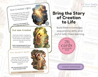 The 7 Days of Creation Bible Story Sequencing Cards Kids Printable Christian Preschool Lesson Bible Cards for Sunday School & Homeschool Use