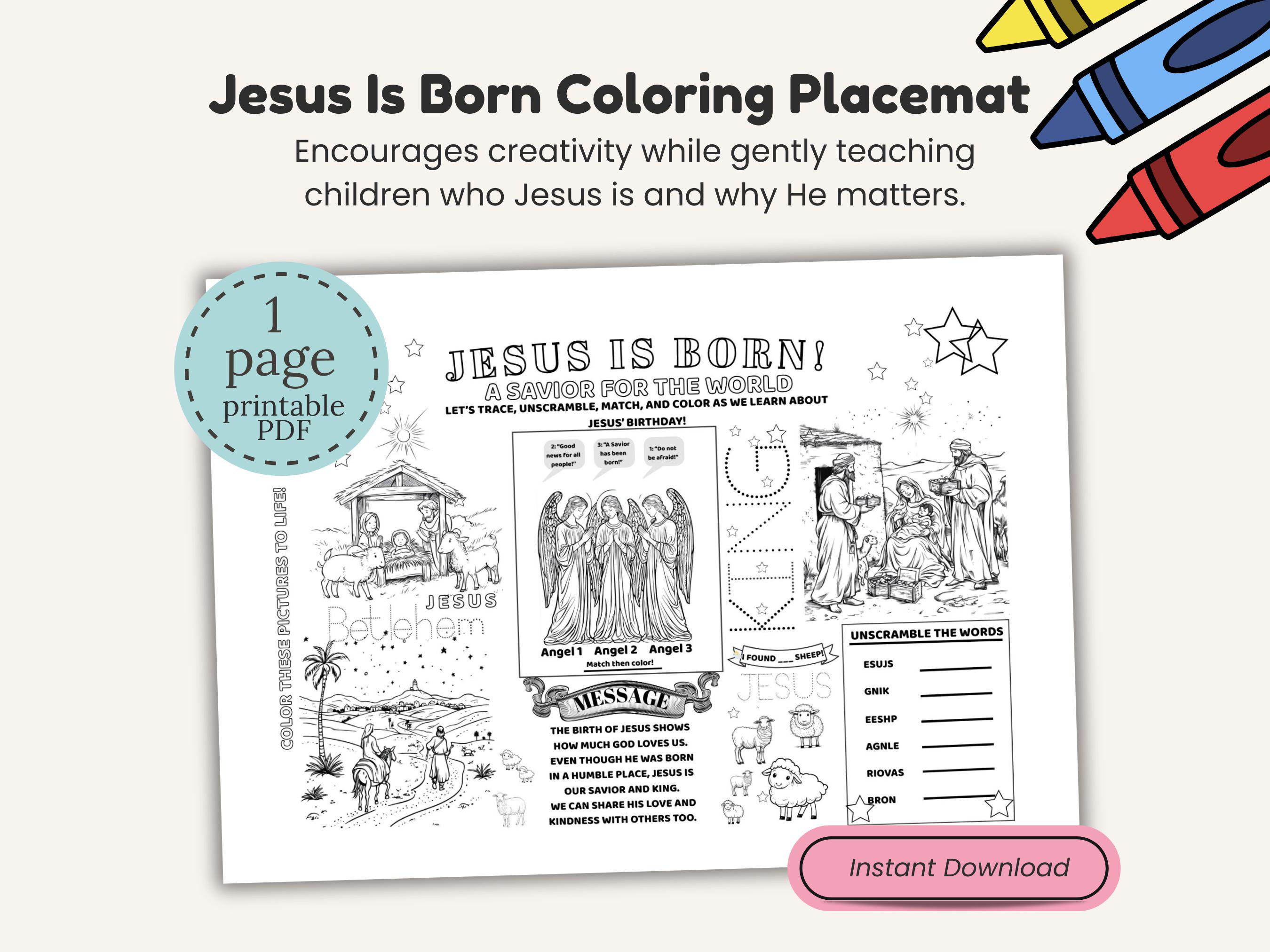 Jesus Coloring Placemat Printable for Kids Bible Coloring Activity ...