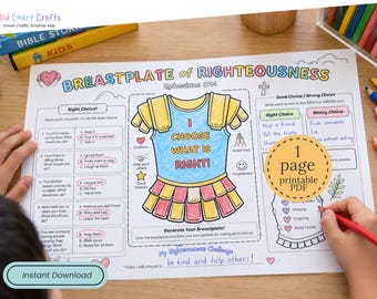 Armor of God Breastplate of Righteousness Activity Placemat Ephesians 6 Kids Bible Worksheet Christian Sunday School Printable Faith Lesson