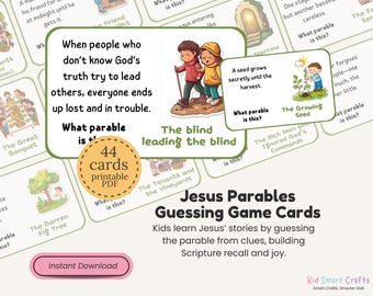 Jesus Parables Guessing Game Cards Fun Bible Games for Christian Kids Faith-Based Printable Game Flashcards Learning Tool For Sunday School