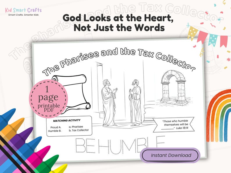 Jesus Parable the Pharisee and the Tax Collector Coloring Placemat Kids ...
