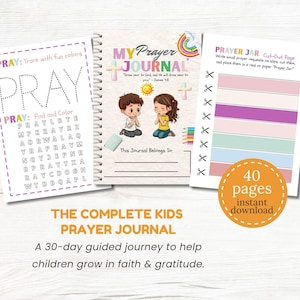 Kids Prayer Journal Printable 30-Day Guided Prayer & Gratitude Journal for Children Bible Verse Journal Christian Devotional Journal Prayer