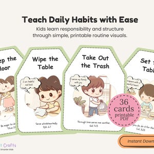 Printable Routine Cards for Christian Kids Daily Task Cards with Bible Verses Faith-Based Chores to Teach Responsibility and Godly Character