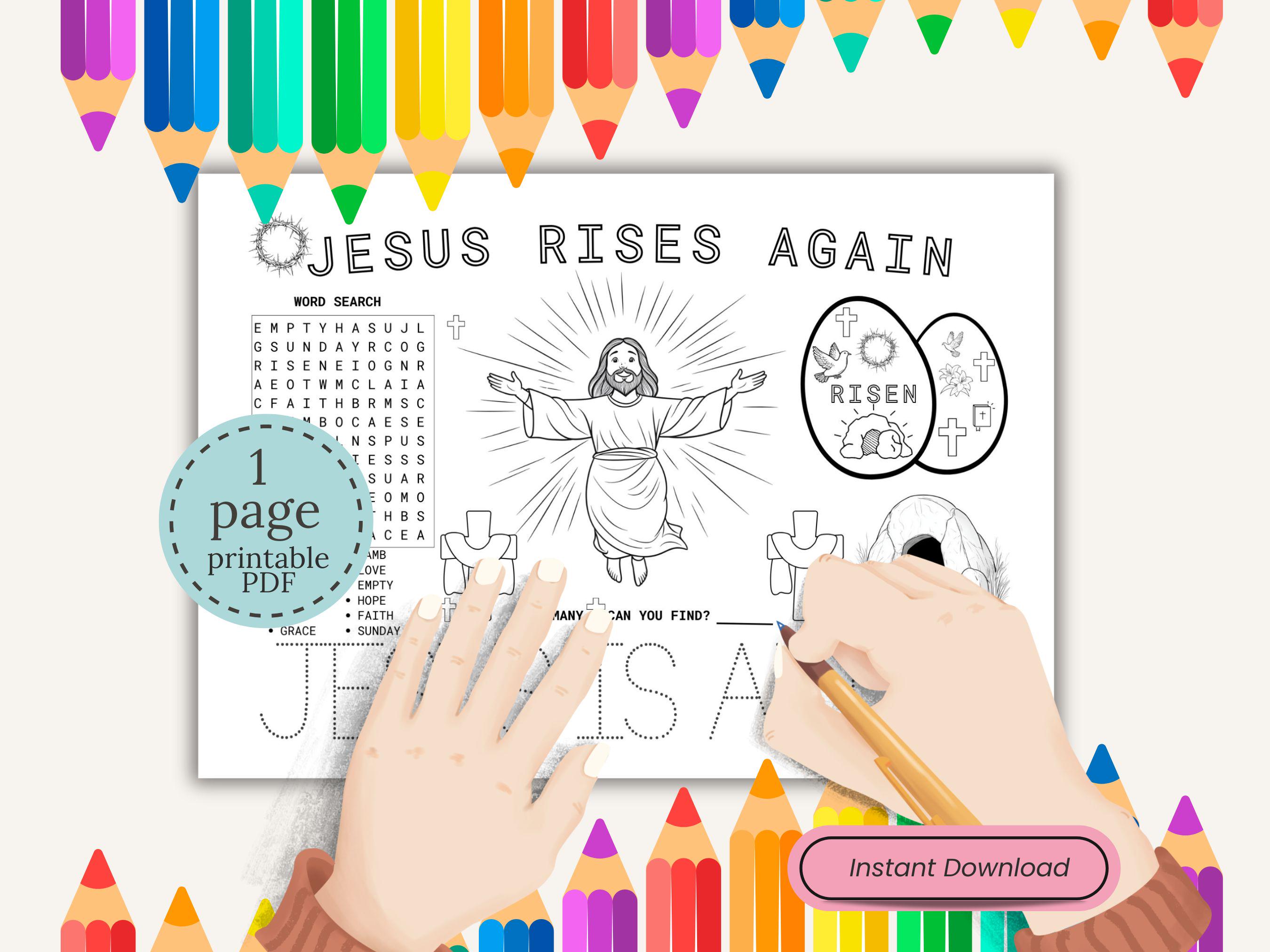 Use Again Coloring Jesus Rises Again Coloring Placemat for Kids Bible Coloring Christian ...