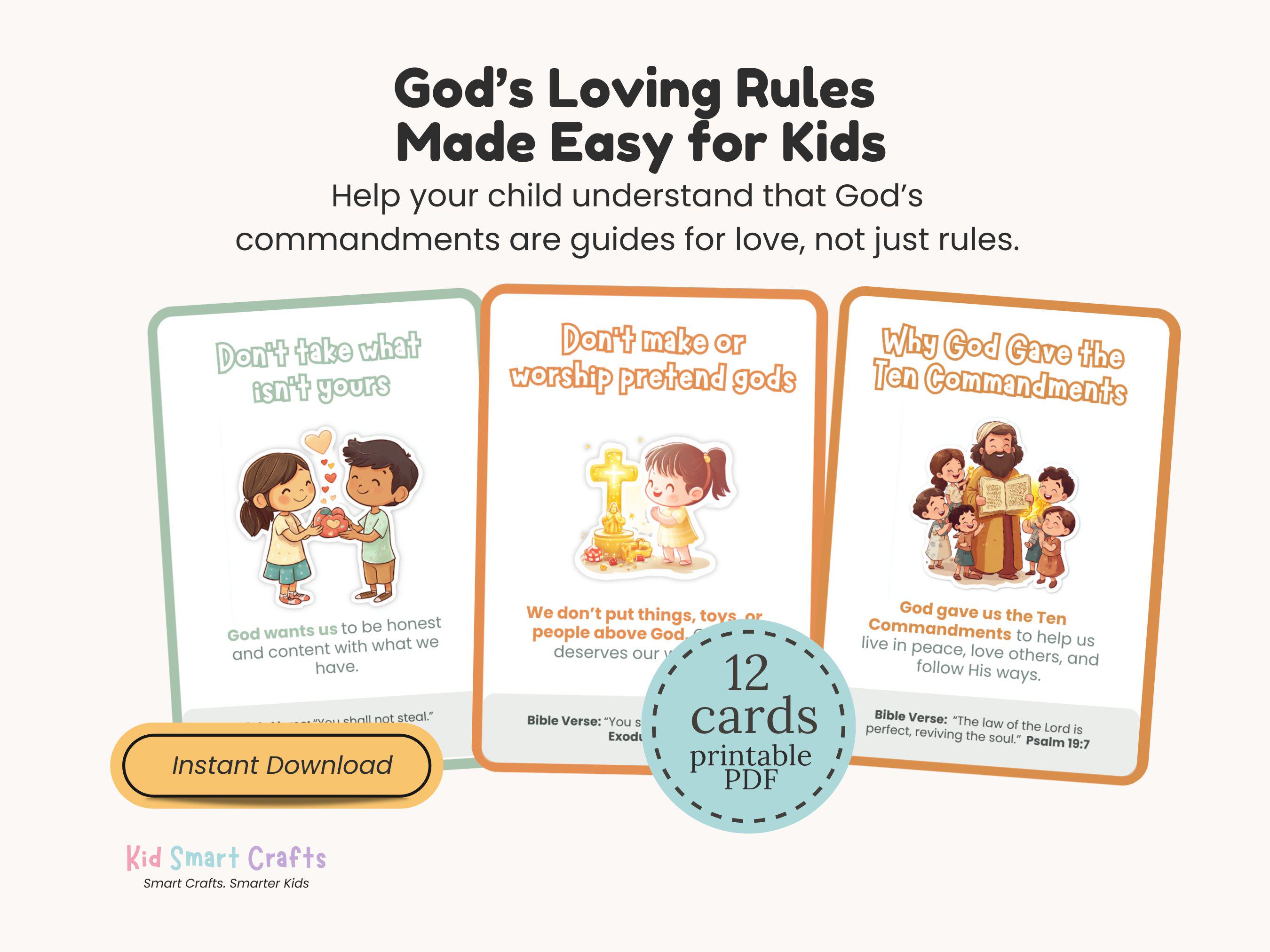 The Ten Commandments Flashcards for Kids Biblical Values Printable ...