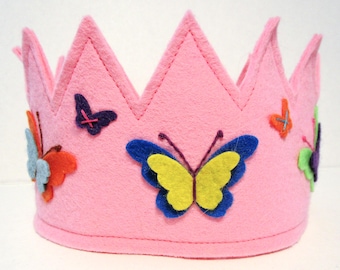 Felt Crown, Butterflies Crown, Accessories, Toys and Games, Pretend Play, Preschool Crown, Dress Up, Party Crown Hat,