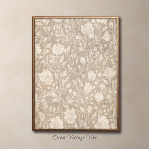 Vintage Textile Art Print: Neutral Abstract Floral, Botanical Wall Art (Digital Download) #53