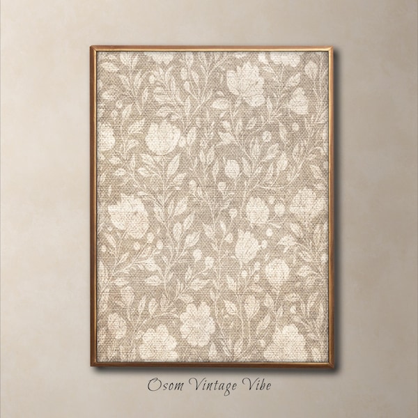 Vintage Textile Art Print: Neutral Abstract Floral, Botanical Wall Art (Digital Download) #53