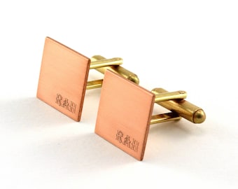 Personalised Copper Cuff Links, Engraved Cufflinks, Monogrammed Groomsmen Gift, Custom Wedding Accessories, Mens Gift, Square Cuff Links