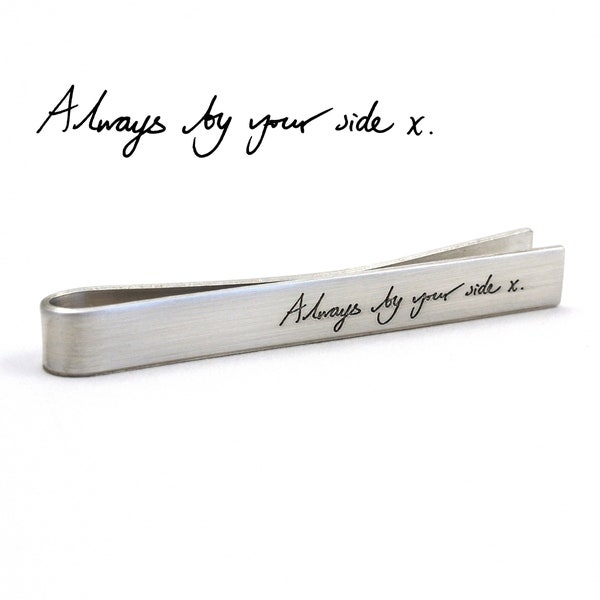 SILVER Handwriting Tie Bar, Engraved Tie Clip, Personalized Tie Bar, Groomsmen Gift, Groom Gift, Father of the Bride Gift, Monogram Tie Bar