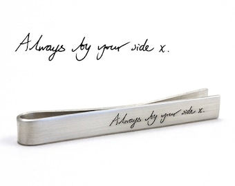 SILVER Handwriting Tie Bar, Engraved Tie Clip, Personalized Tie Bar, Groomsmen Gift, Groom Gift, Father of the Bride Gift, Monogram Tie Bar