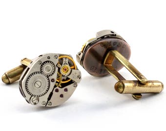 Engraved Watch Cuff Links, Personalised Steampunk Cufflinks, Custom Watch Movement Cuff Links, Customised with Your Text, Secret Message