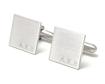 Engraved Cuff Links, Personalised Cufflinks, Sterling Silver, Monogrammed Wedding Cuff Links, Groomsmen Gift, Gift for Him, Square Cufflinks