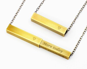 Personalised Secret Message Necklace, Personalised Bar Necklace, His and Hers, Secret Locket, Hidden Message