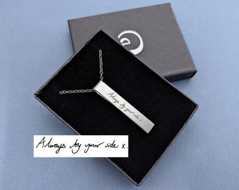 Mens Handwriting Necklace, Sterling Silver, Engraved Memorial Necklace, Meaningful Gift for Him, Minimalist Mens Pendant, Unisex, His & Hers