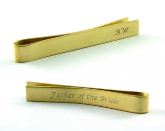 Monogrammed Gold Tie Pin, Personalized Tie Clip, Father of the Bride Gift, Father of the Groom Gift, Wedding Gift, Groomsmen Gift, Tie Slide