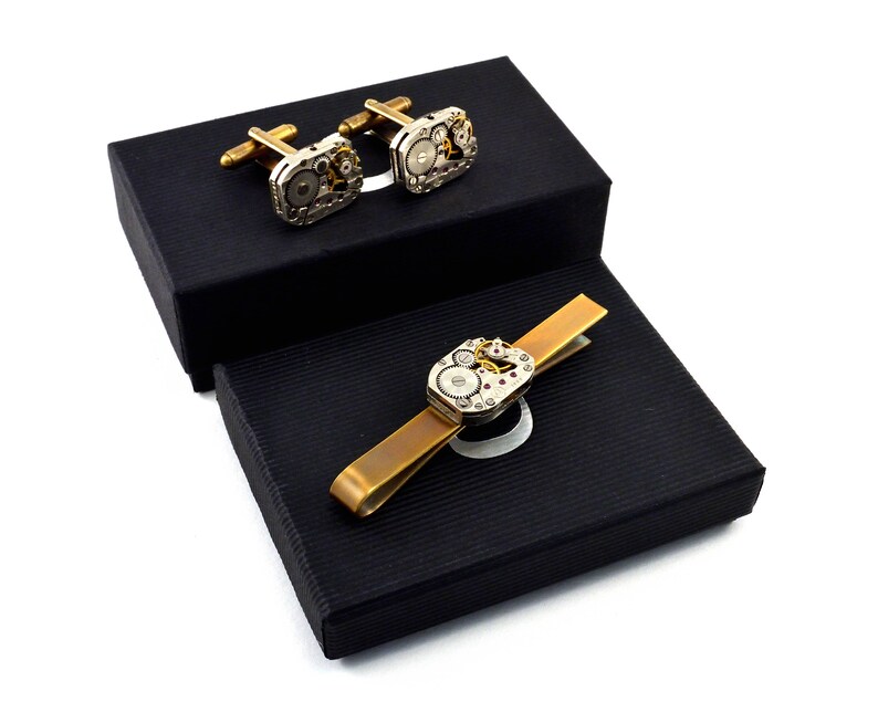 Steampunk Cuff Links, Watch Cuff Links, Vintage Watch Movements, Rectangular, Watch Lover Gift, Mechanical Engineer Gift, Watch Collector image 6