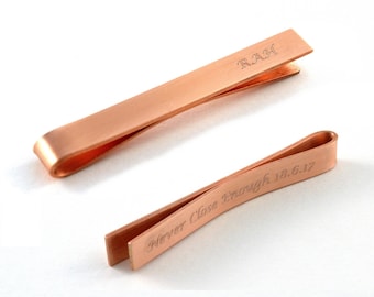 Engraved Tie Clip, Monogrammed Copper Tie Pin, Personalized Tie Bar, Tie Clip with Monogram, Copper Tie Clip, 7th Anniversary Gift, For Him